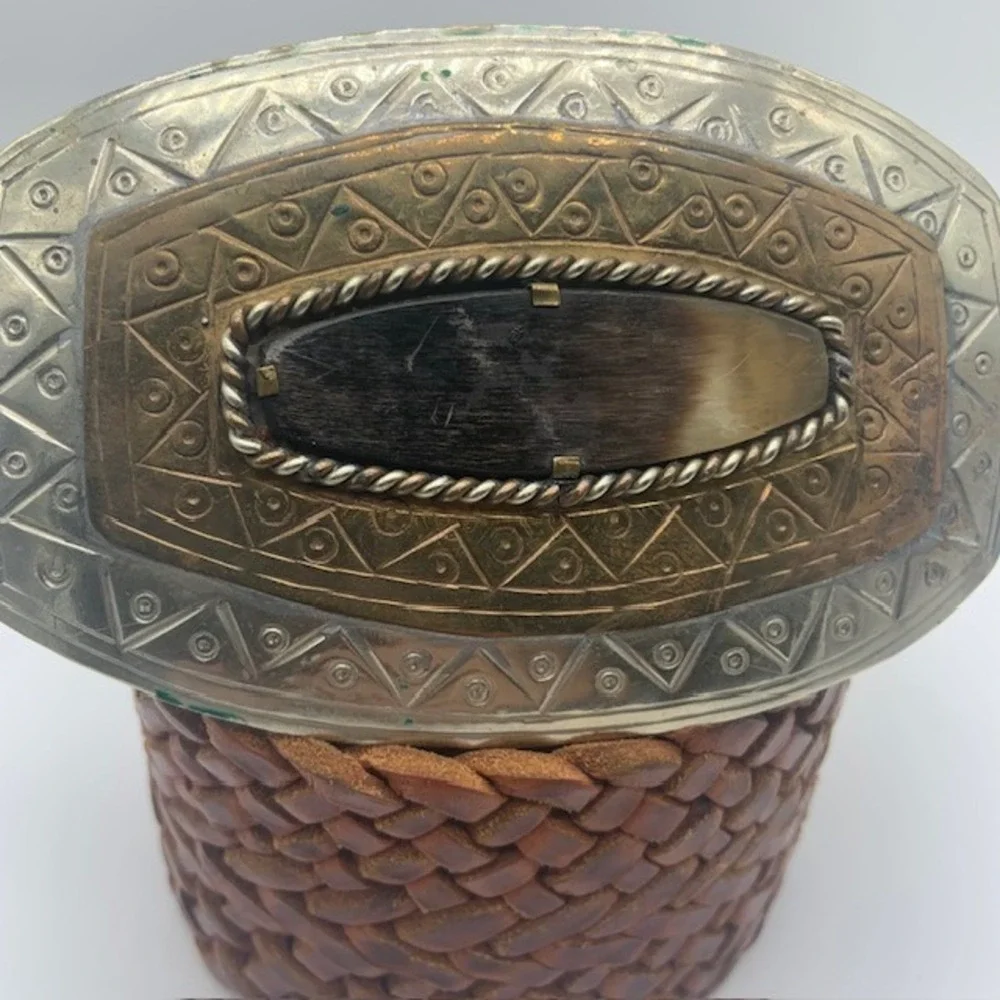 Chico's Y2K Braided Leather Belt Horn Buckle Western Cowgirl Boho Chic Festival